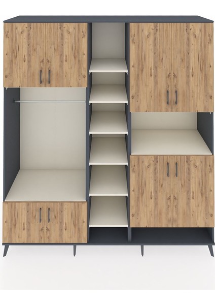 Kronos Dolap 18 Raflı 8 Kapaklı Tek Askılı 220X59X243 Antrasit-Çam/aytaşı