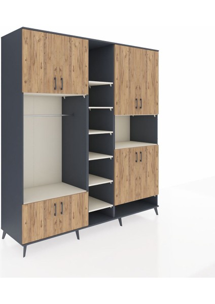Kronos Dolap 18 Raflı 8 Kapaklı Tek Askılı 220X59X243 Antrasit-Çam/aytaşı fiyatları