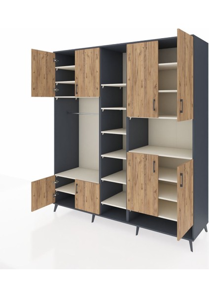 Kronos Dolap 18 Raflı 8 Kapaklı Tek Askılı 220X59X243 Antrasit-Çam/aytaşı modelleri