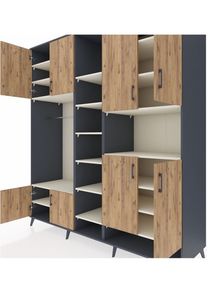 Kronos Dolap 18 Raflı 8 Kapaklı Tek Askılı 220X59X243 Antrasit-Çam/aytaşı fırsatları