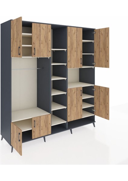 Kronos Dolap 18 Raflı 8 Kapaklı Tek Askılı 220X59X243 Antrasit-Çam/aytaşı indirimleri