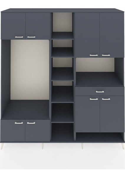 Kronos Dolap 12 Raflı Tek Çekmeceli 8 Kapaklı 220X59X243 Antrasit-Antrasit/antrasit