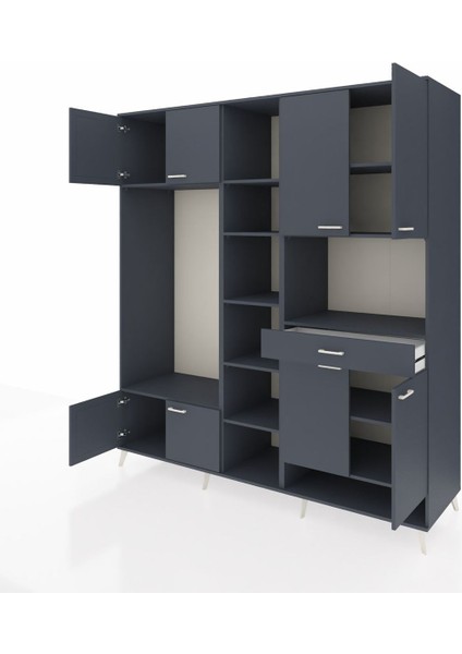 Kronos Dolap 12 Raflı Tek Çekmeceli 8 Kapaklı 220X59X243 Antrasit-Antrasit/antrasit modelleri