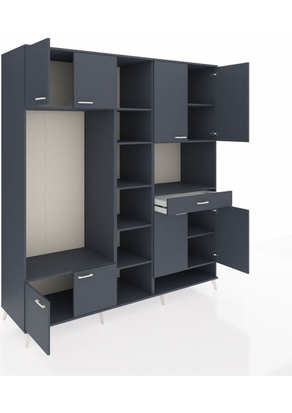 Kronos Dolap 12 Raflı Tek Çekmeceli 8 Kapaklı 220X59X243 Antrasit-Antrasit/antrasit indirimleri