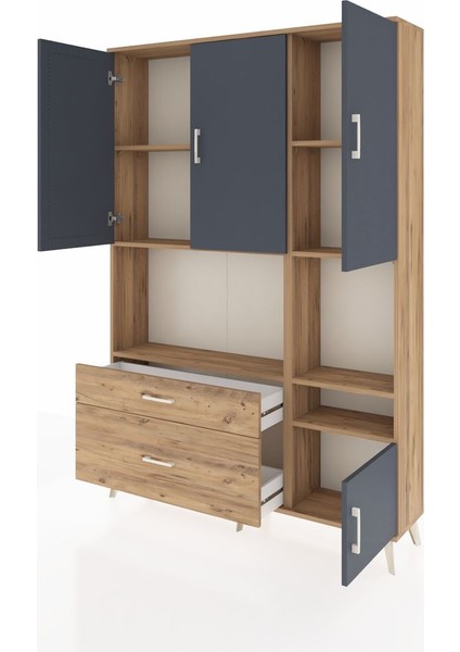 Arges Dolap 7 Raflı 2 Çekmeceli 4 Kapaklı 132X30X195 Çam-Antrasit/çam modelleri