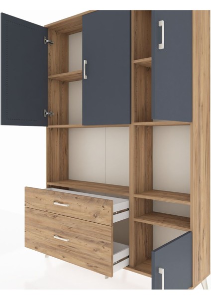 Arges Dolap 7 Raflı 2 Çekmeceli 4 Kapaklı 132X30X195 Çam-Antrasit/çam fırsatları