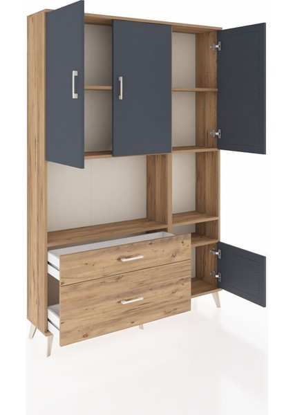 Arges Dolap 7 Raflı 2 Çekmeceli 4 Kapaklı 132X30X195 Çam-Antrasit/çam indirimleri