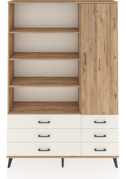 Arges Dolap 8 Raflı 6 Çekmeceli Tek Kapaklı 132X30X195 Çam-Çam/aytaşı