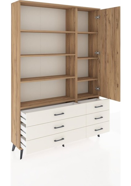 Arges Dolap 8 Raflı 6 Çekmeceli Tek Kapaklı 132X30X195 Çam-Çam/aytaşı indirimleri