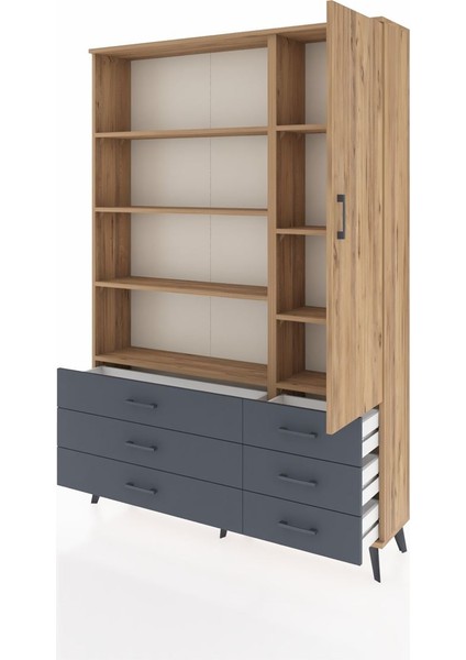 Arges Dolap 8 Raflı 6 Çekmeceli Tek Kapaklı 132X30X195 Çam-Çam/antrasit modelleri
