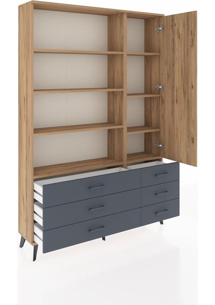 Arges Dolap 8 Raflı 6 Çekmeceli Tek Kapaklı 132X30X195 Çam-Çam/antrasit indirimleri