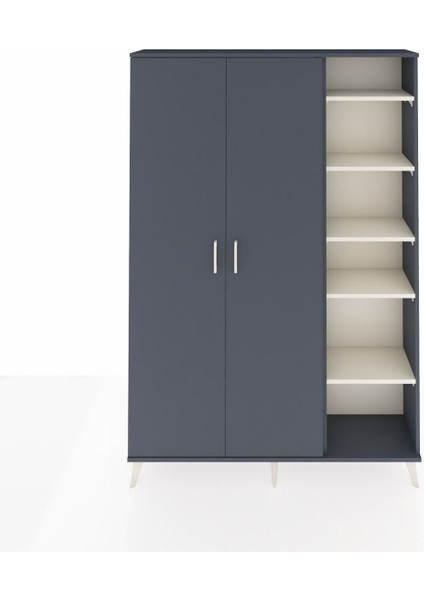Arges Dolap 7 Raflı 2 Kapaklı Tek Askılı 132X30X195 Antrasit-Antrasit/aytaşı