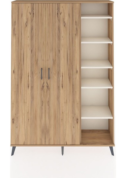 Arges Dolap 7 Raflı 2 Kapaklı Tek Askılı 132X30X195 Çam-Çam/aytaşı