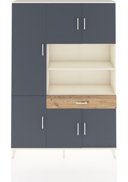 Arges Dolap 10 Raflı Tek Çekmeceli 6 Kapaklı 132X30X195 Aytaşı-Antrasit/çam