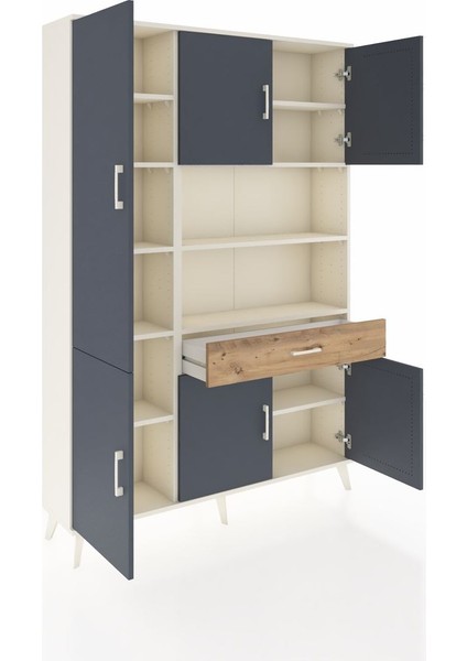 Arges Dolap 10 Raflı Tek Çekmeceli 6 Kapaklı 132X30X195 Aytaşı-Antrasit/çam indirimleri