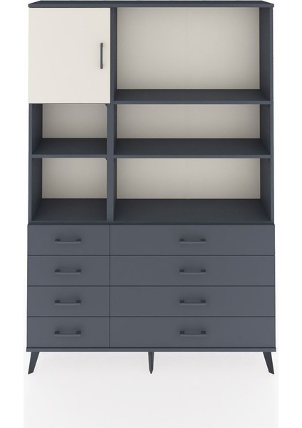 Arges Dolap 7 Raflı 8 Çekmeceli Tek Kapaklı 132X30X195 Antrasit-Aytaşı/antrasit