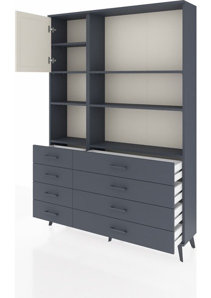 Arges Dolap 7 Raflı 8 Çekmeceli Tek Kapaklı 132X30X195 Antrasit-Aytaşı/antrasit modelleri