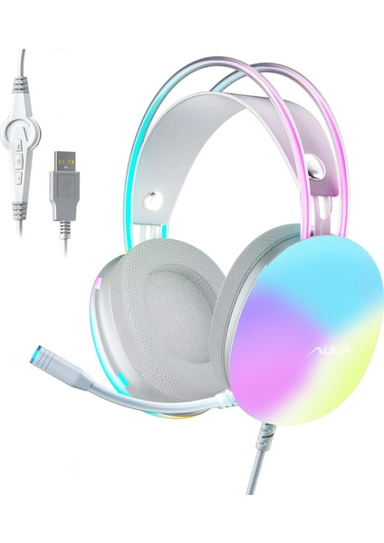 Aula S505 Rgb USB Gaming Mikronfonlu Oyuncu Kulaklığı Pembe