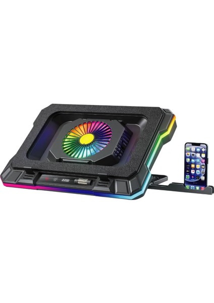 Gaming Laptop Notebook Soğutucu Stand Telefon Tutucu Stant 2200RPM Rgb Işıklı LED Display