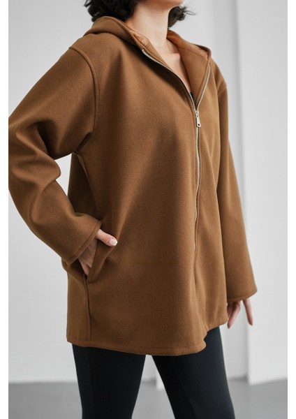 Kapüşonlu Astarlı Kadın Kaşe Hırka modelleri