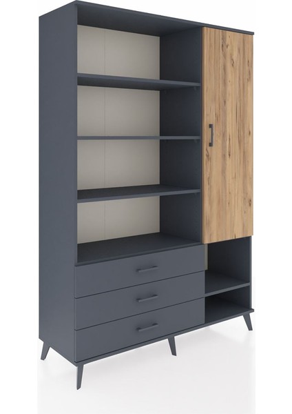 Hyperion Dolap 9 Raflı 3 Çekmeceli Tek Kapaklı 132X44X195 Antrasit-Çam/antrasit fiyatları