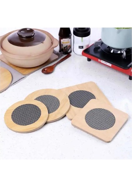 Yuvarlak - Çaydanlık, Tencere ve Tava Için Yanmaz ve Dayanıklı Sofra, Mutfak ve Restoran Kullanımına Uygun Ahşap