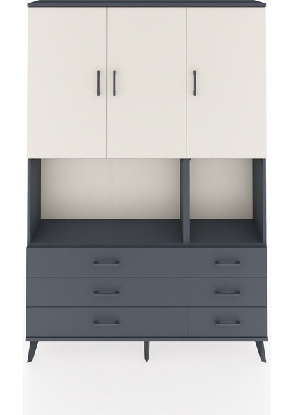 Arges Dolap 6 Raflı 6 Çekmeceli 3 Kapaklı 132X30X195 Antrasit-Aytaşı/antrasit