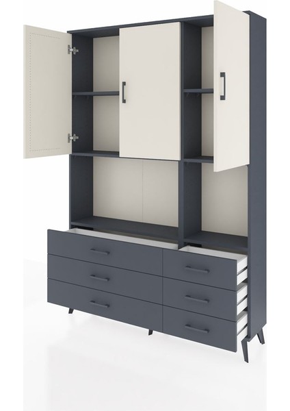 Arges Dolap 6 Raflı 6 Çekmeceli 3 Kapaklı 132X30X195 Antrasit-Aytaşı/antrasit modelleri