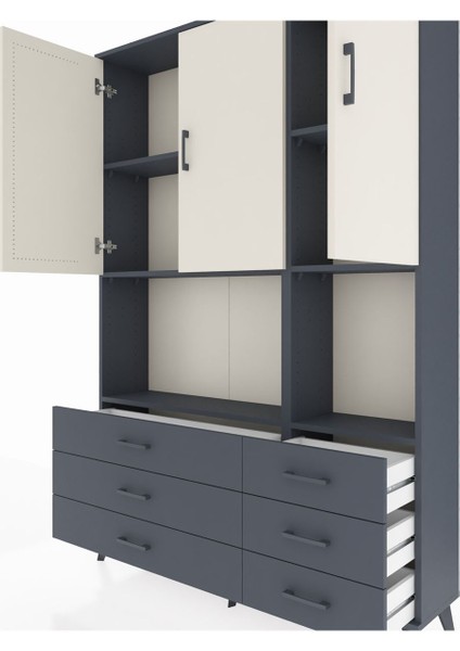 Arges Dolap 6 Raflı 6 Çekmeceli 3 Kapaklı 132X30X195 Antrasit-Aytaşı/antrasit fırsatları