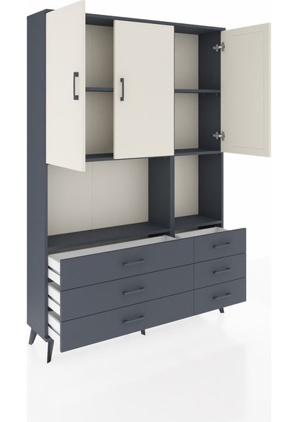 Arges Dolap 6 Raflı 6 Çekmeceli 3 Kapaklı 132X30X195 Antrasit-Aytaşı/antrasit indirimleri