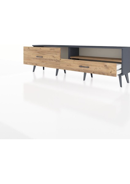 Arges Tv Ünitesi Tek Raflı 2 Çekmeceli 176X30X51 Antrasit-Çam/çam modelleri