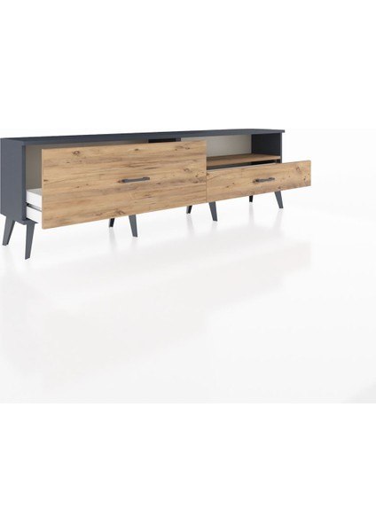 Arges Tv Ünitesi Tek Raflı 2 Çekmeceli 176X30X51 Antrasit-Çam/çam indirimleri