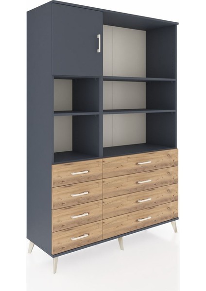 Hyperion Dolap 7 Raflı 8 Çekmeceli Tek Kapaklı 132X44X195 Antrasit-Antrasit/çam fiyatları