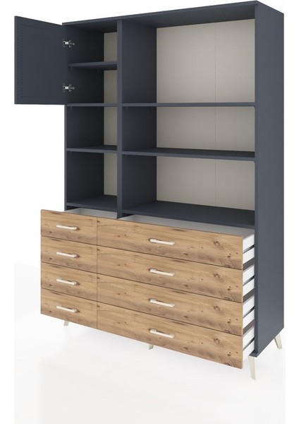 Hyperion Dolap 7 Raflı 8 Çekmeceli Tek Kapaklı 132X44X195 Antrasit-Antrasit/çam modelleri