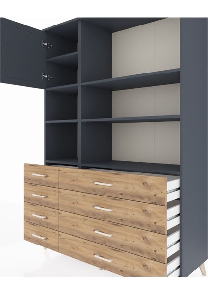 Hyperion Dolap 7 Raflı 8 Çekmeceli Tek Kapaklı 132X44X195 Antrasit-Antrasit/çam fırsatları
