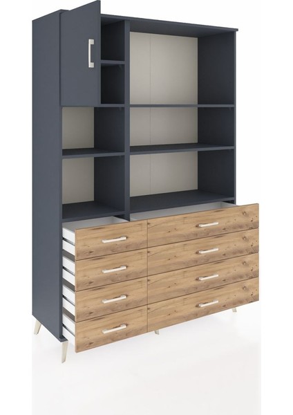 Hyperion Dolap 7 Raflı 8 Çekmeceli Tek Kapaklı 132X44X195 Antrasit-Antrasit/çam indirimleri