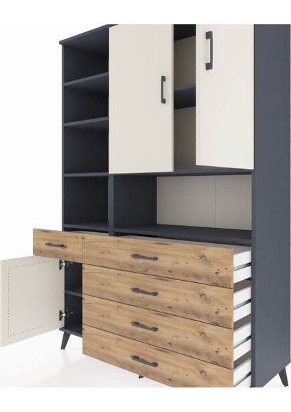 Hyperion Dolap 8 Raflı 5 Çekmeceli 3 Kapaklı 132X44X195 Antrasit-Aytaşı/çam fırsatları