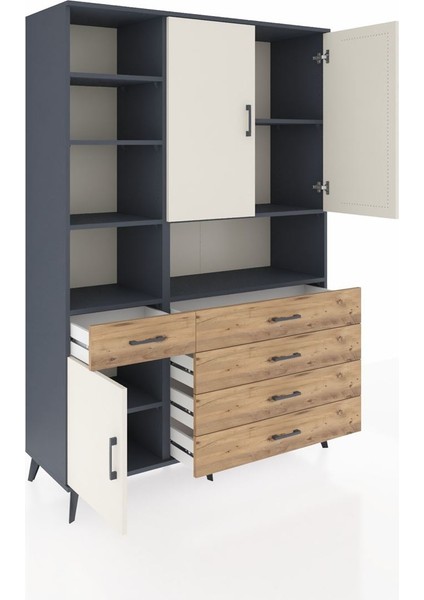 Hyperion Dolap 8 Raflı 5 Çekmeceli 3 Kapaklı 132X44X195 Antrasit-Aytaşı/çam indirimleri