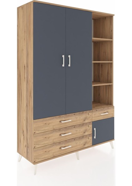 Hyperion Dolap 5 Raflı 4 Çekmeceli Tek Askılı 132X44X195 Çam-Antrasit/çam fiyatları