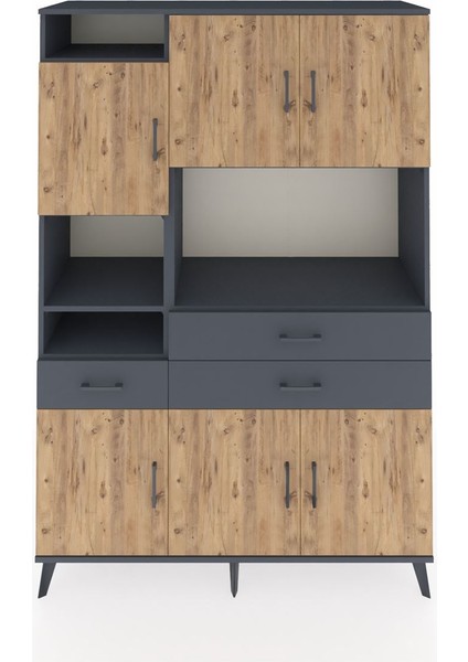 Hyperion Dolap 9 Raflı 3 Çekmeceli 6 Kapaklı 132X44X195 Antrasit-Çam/antrasit