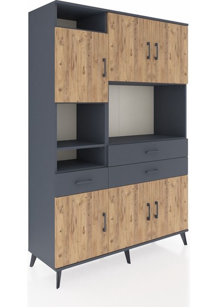 Hyperion Dolap 9 Raflı 3 Çekmeceli 6 Kapaklı 132X44X195 Antrasit-Çam/antrasit fiyatları