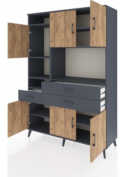 Hyperion Dolap 9 Raflı 3 Çekmeceli 6 Kapaklı 132X44X195 Antrasit-Çam/antrasit modelleri