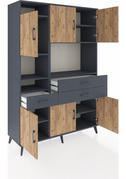 Hyperion Dolap 9 Raflı 3 Çekmeceli 6 Kapaklı 132X44X195 Antrasit-Çam/antrasit indirimleri