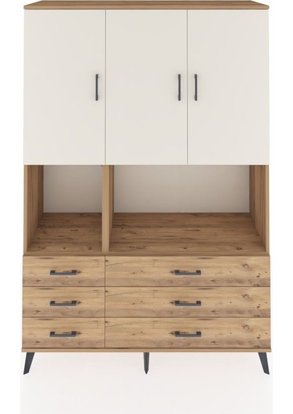 Hyperion Dolap 6 Raflı 6 Çekmeceli 3 Kapaklı 132X44X195 Çam-Aytaşı/çam