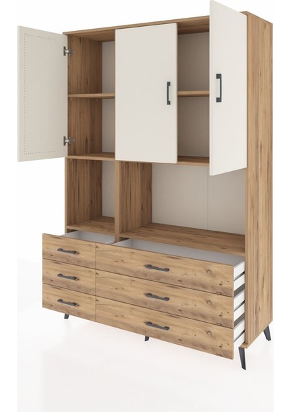 Hyperion Dolap 6 Raflı 6 Çekmeceli 3 Kapaklı 132X44X195 Çam-Aytaşı/çam modelleri