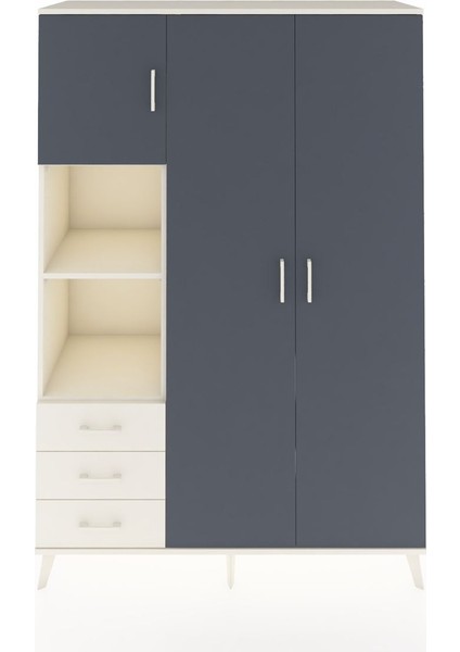 Hyperion Dolap 6 Raflı 3 Çekmeceli Tek Askılı 132X44X195 Aytaşı-Antrasit/aytaşı