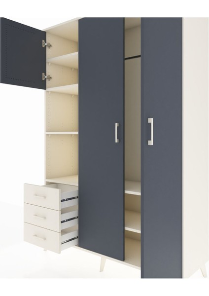 Hyperion Dolap 6 Raflı 3 Çekmeceli Tek Askılı 132X44X195 Aytaşı-Antrasit/aytaşı fırsatları