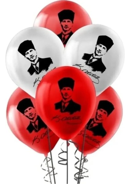 Flama Ay Yıldız - Flama Atatürk - Dekoratif Banner - 5 Ay Yıldızlı Balon - 5 Ata Balon