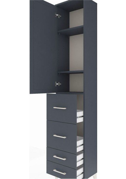Arges Dolap 3 Raflı 4 Çekmeceli Tek Kapaklı 44X30X221 Antrasit-Antrasit indirimleri