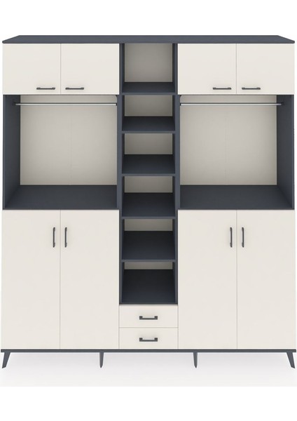 Hyperion Dolap 14 Raflı 2 Çekmeceli 2 Askılı 220X44X243 Antrasit-Aytaşı/aytaşı